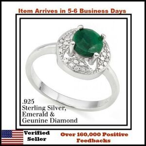 Elite New 1.35ctw Genuine Emerald & Diamond .925 Sterling Silver Size 7 Ring